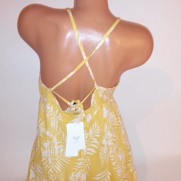 Roxy Sand Dune Dress Medium Yellow White Mini Floral Sleeveless Bust 18" Length - Picture 8 of 11